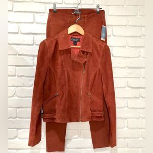 LUCKY BRAND 2 PIECE SUEDE MOTORCYCLE MOTO JACKET & MATCHING PANTS NWT